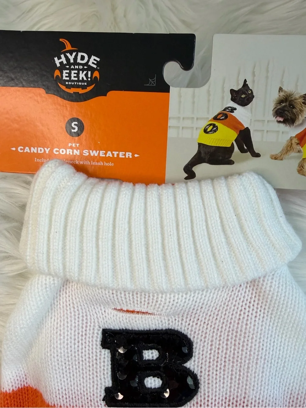 Candy Corn 'BOO' Black Sequins Knit Dog Sweater - Small